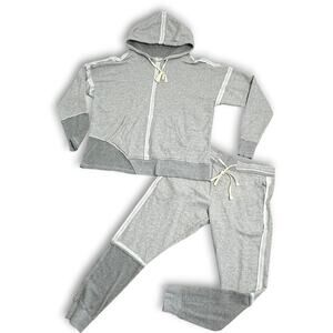 $1700 Greg Lauren Mixed Heather Ribbed Hoodie Sweatpants Tracksuit Set Grey Sz 3